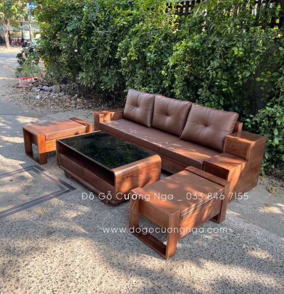 Bộ bàn ghế sofa văng 2m3 - ngăn kéo sườn hiện đại kèm nệm 
