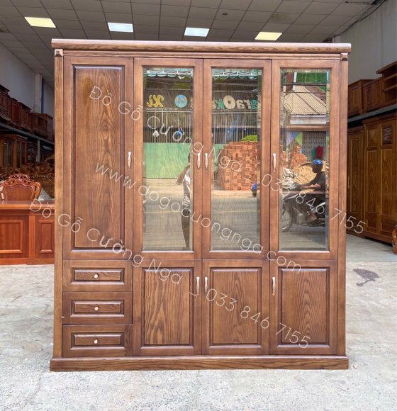 Tủ hồ sơ - tủ sách gỗ sồi 1m86 lau màu óc chó hiện đại
