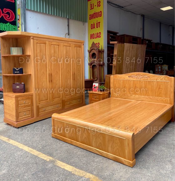 Bộ combo giường tủ quần áo gỗ gõ đỏ hiện đại CB 0165