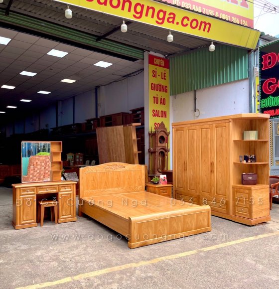 Combo phòng ngủ gỗ gõ đỏ hiện đại - giá rẻ 