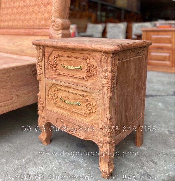Tủ táp đầu giường gỗ hương đá - 2 ngăn kéo 