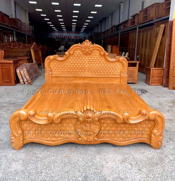 Giường gỗ gõ đỏ mẫu trám cao cấp - vạt phản liền 