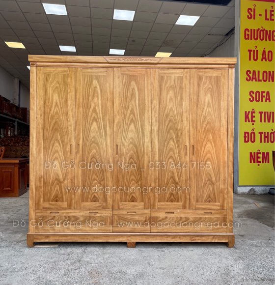 Tủ quần áo gỗ hương xám 5 cánh - 2m3 hiện đại 