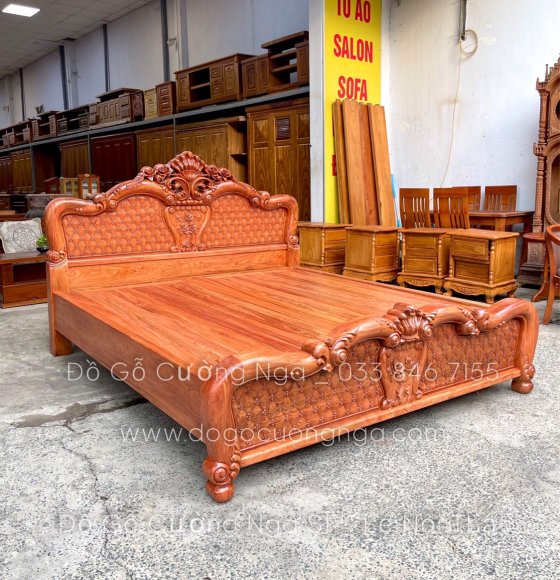Giường gỗ hương xám cao cấp - vạt phản mẫu hoa hồng giá tốt 
