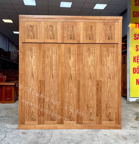 Tủ quần áo gỗ hương xám 5 cánh - 2 tầng 