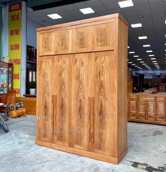 Tủ quần áo gỗ hương xám 4 cánh - 2 tầng hiện đại 