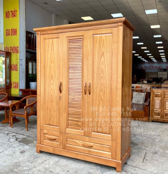 Tủ quần áo gỗ hương xám 3 cánh cao cấp 