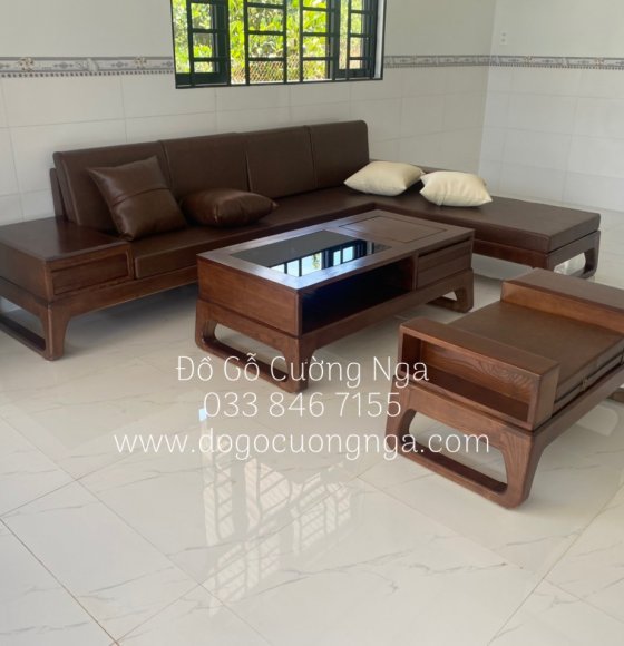 Bộ ghế sofa góc L gỗ sồi nga màu óc chó 2m8x1m8 - vế phải 
