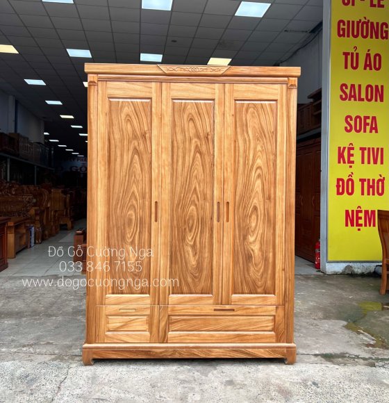 Tủ Áo Gỗ Hương Xám Mẫu Trơn 3 Cánh - 1m6 