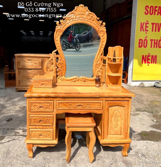 Bàn trang điểm gỗ gõ đỏ cao cấp 1m1 