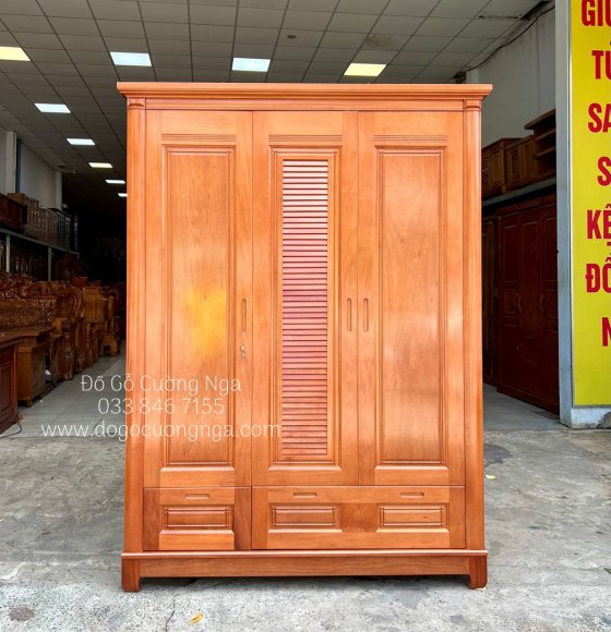 Tủ quần áo gỗ Xoan Đào 3 cánh cao cấp - 1m6 