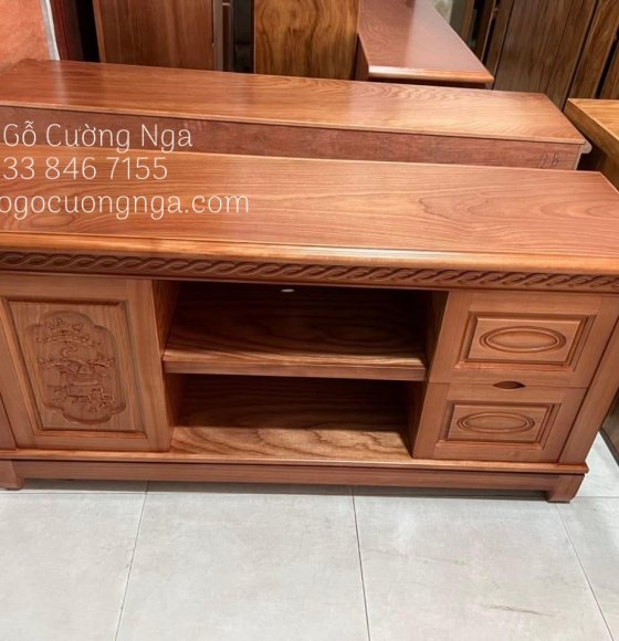 Kệ Tivi Gỗ Xoan Đào Mẫu Quẩy Cỡ 1m2 & 1m4