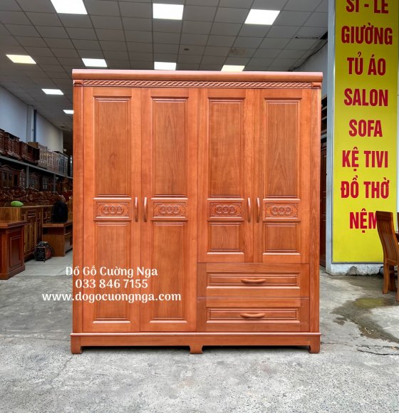 Tủ quần áo gỗ xoan đào 4 cánh cao cấp - loại 1 