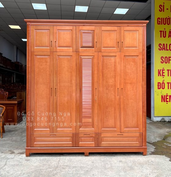 Tủ quần áo gỗ xoan đào 5 cánh 2 tầng cao cấp - loại 1 