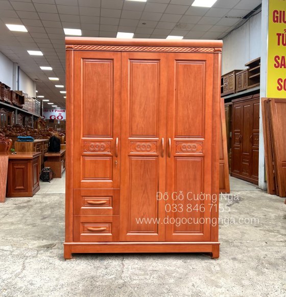 Tủ Aó Gỗ Xoan Đào Mẫu Đồng Tiền 3 Cánh 