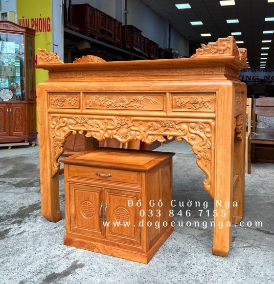 Bàn thờ gia tiên gỗ gõ đỏ 1m53 kèm tủ táp 