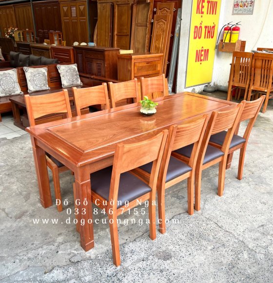 Bộ bàn ăn 8 ghế gỗ xoan đào - ghế bọc nệm cao cấp 