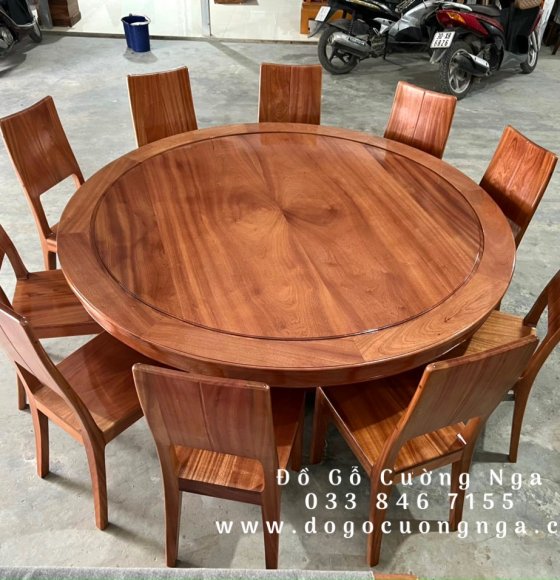 Bàn ăn tròn 10 ghế gỗ xoan đào cao cấp - ghế tiêu 