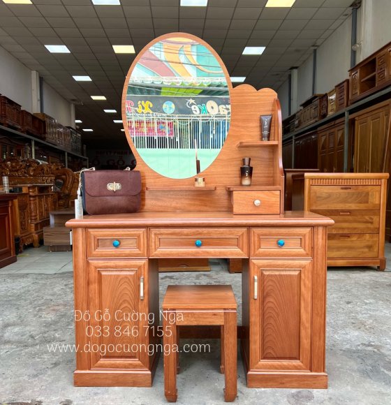 Bbàn trang điểm gỗ xoan đào 1m1 - gương hộp 