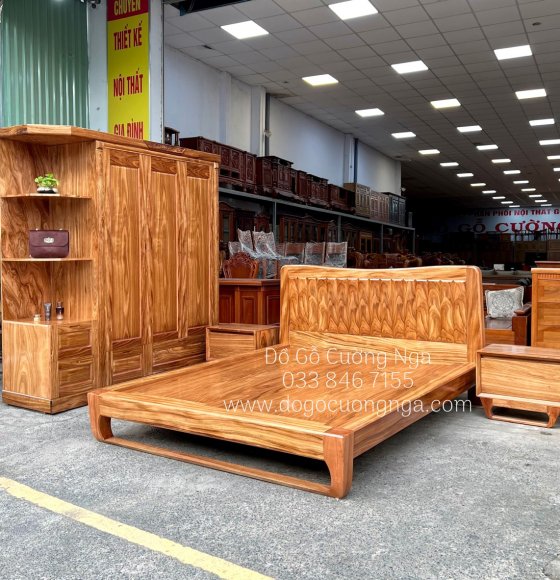 Bộ combo giường tủ gỗ hương xám kiểu nhật hiện đại CB 0193