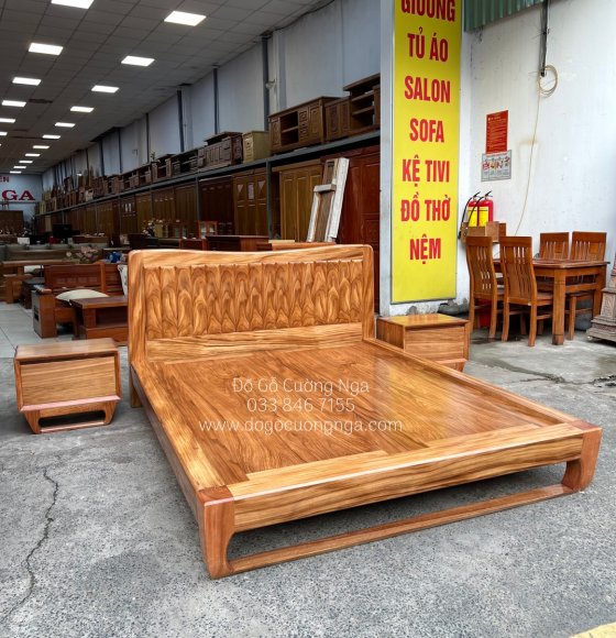 Giường Ngủ Kiểu Nhật Chân Quỳ Gỗ Hương Xám Tự Nhiên