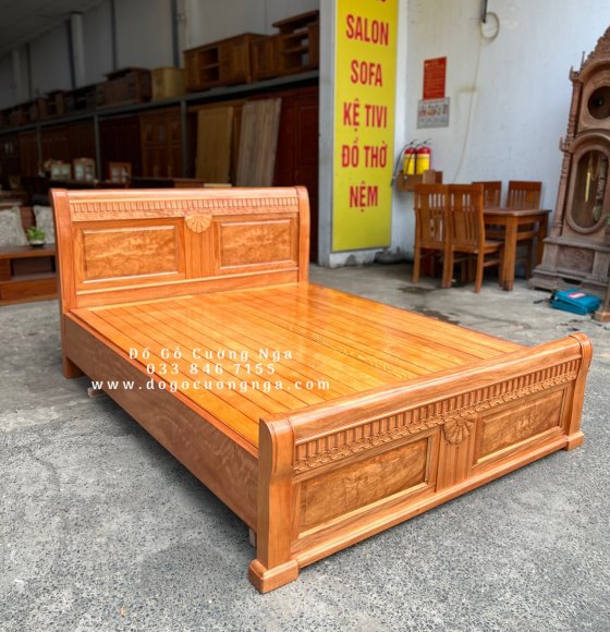 Giường gỗ đinh hương vạt phản cao cấp - mẫu quạt 