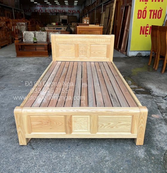 Giường Gỗ Sồi Nga 1m2 Màu Tự Nhiên - Vạt Nan