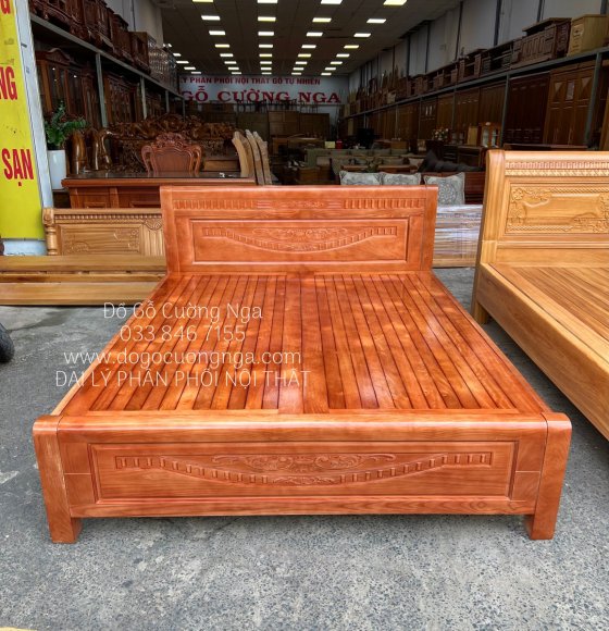 Giường gỗ Sồi Nga vạt phản thưa cao cấp - mẫu hoa dây 
