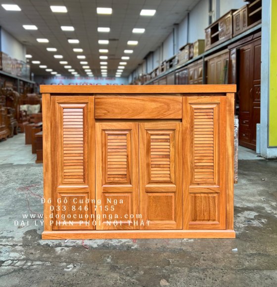 Tủ giày dép gỗ gõ đỏ 4 cánh cao cấp - lá sách 