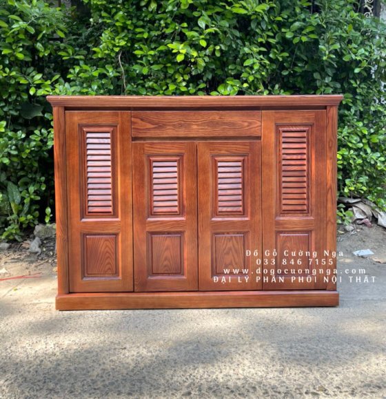 Tủ giày dép gỗ sồi nga 4 cánh lau màu óc chó ( hạt dẻ ) 