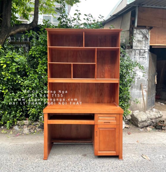 Bàn học sinh gỗ xoan đào 1m2 kèm giá sách - loại 1 