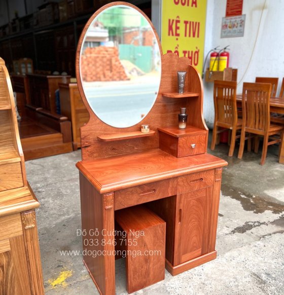 Bàn trang điểm gỗ hương đá 80 cm - gương hộp hiện đại 