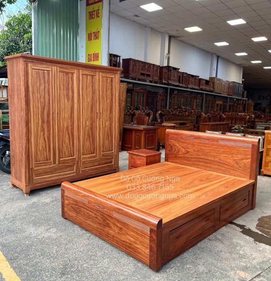 Bộ combo phòng ngủ giường tủ quần áo gỗ cẩm hiện đại 