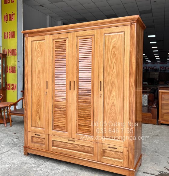 Tủ quần áo gỗ hương xám 4 cánh cao cấp - loại 1 