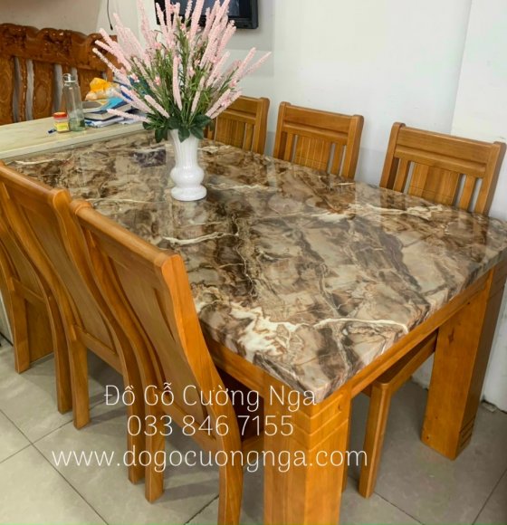 Bộ bàn ăn mặt đá nhập khẩu 6 ghế đẹp 