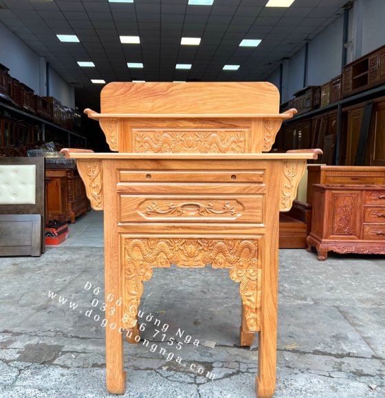 Bàn thờ gỗ Gõ Đỏ 2 tầng 1m07 - trạm rồng cao cấp 