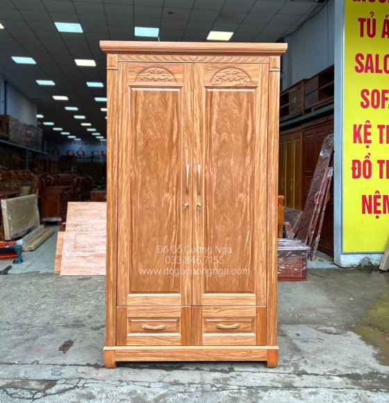 Tủ quần áo gỗ Đinh Hương 2 cánh - hoa vòm 