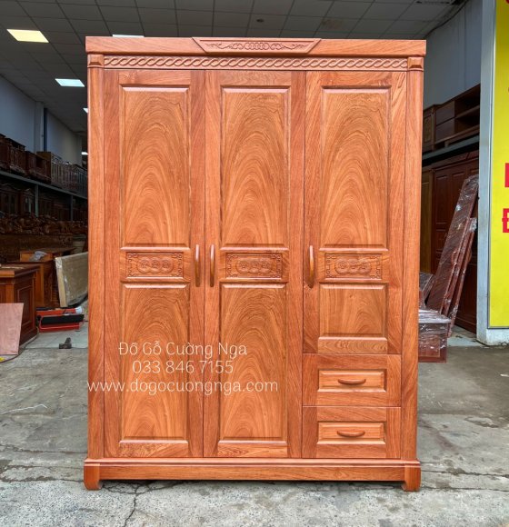 Tủ Áo Gỗ Hương Đá 3 Cánh 1m6 - Đồng Tiền 