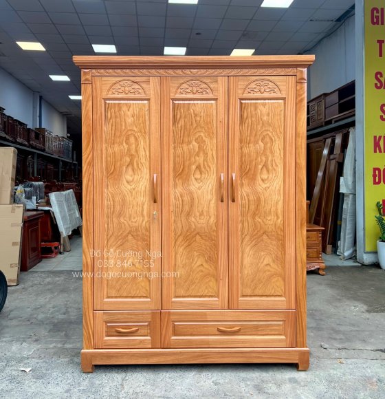 Tủ quần áo gỗ gõ đỏ 3 cánh cao cấp - gõ đỏ 100% 