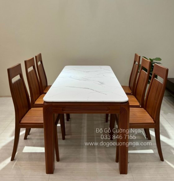 Bộ bàn ăn mặt đá gỗ xoan đào - 6 ghế cao cấp BA 86-18