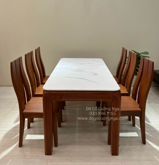 Bộ bàn ăn gỗ xoan đào mặt đá 6 ghế - BA 80-16