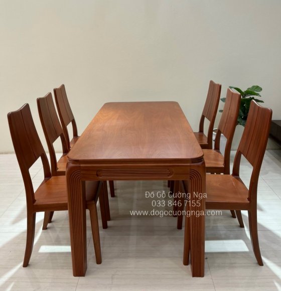 Bộ bàn ăn gỗ xoan đào 6 ghế mặt liền BA 86-14