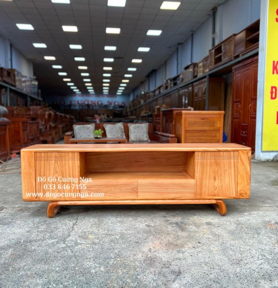 Kệ tivi gỗ gõ đỏ 2m chân xoắn hiện đại 