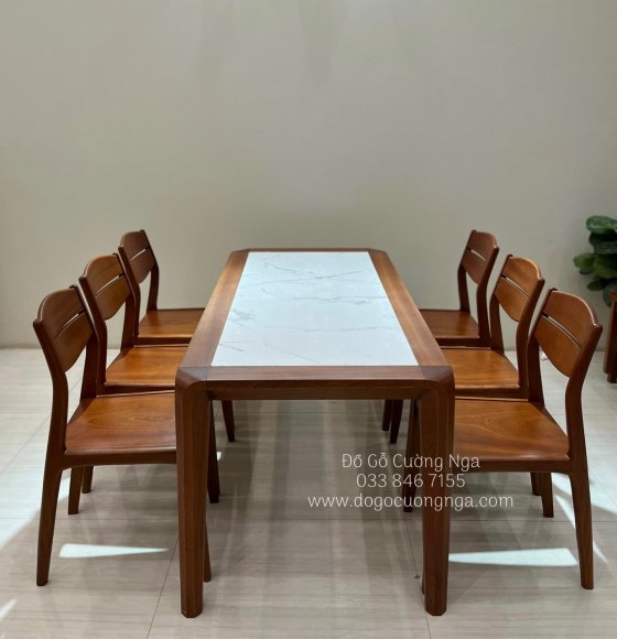 Bộ bàn ăn gỗ xoan đào mặt đá 6 ghế đẹp BA 74-3