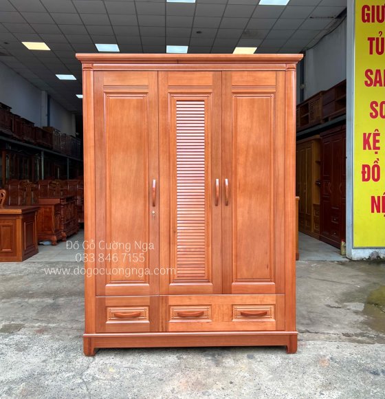 Tủ quần áo gỗ Xoan Đào 3 cánh cao cấp - lá sách TA 060-1