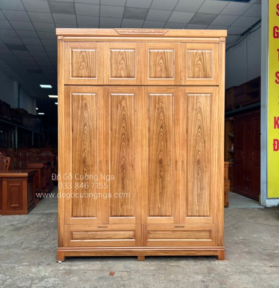 Tủ quần áo gỗ Hương Xám 4 cánh - cao 2 tầng hiện đại TA 02.105