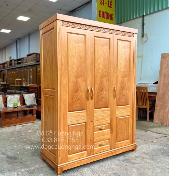 Tủ Quần Áo Gỗ Gõ Đỏ 3 cánh 1m6 Đơn Giản