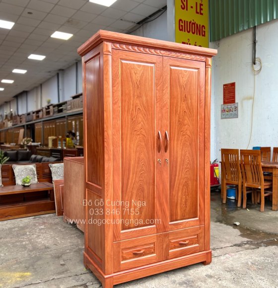 Tủ Áo 2 Cánh Gỗ Hương Đá Đẹp Thiết Kế Đơn Giản