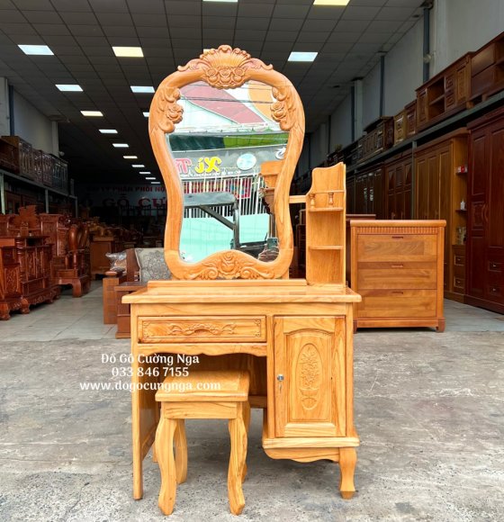 Bàn trang điểm gỗ Gõ Đỏ cao cấp 80cm - mẫu hoa hồng đẹp 