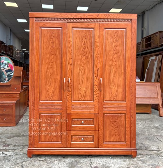 Tủ Áo Gỗ Hương Đá 3 Cánh  1m6 - Trơn 